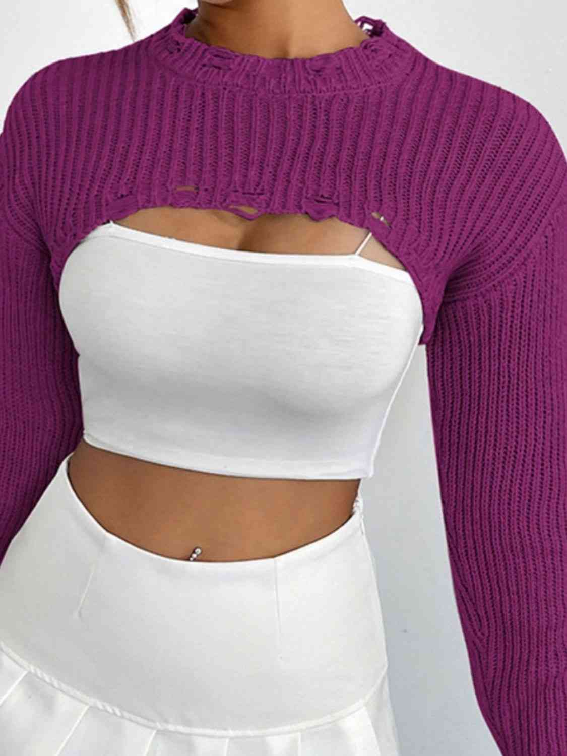 Chic Edgy Cropped Sweater with Distressed Detailing Fashion