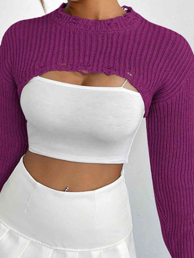 Chic Edgy Cropped Sweater with Distressed Detailing Fashion