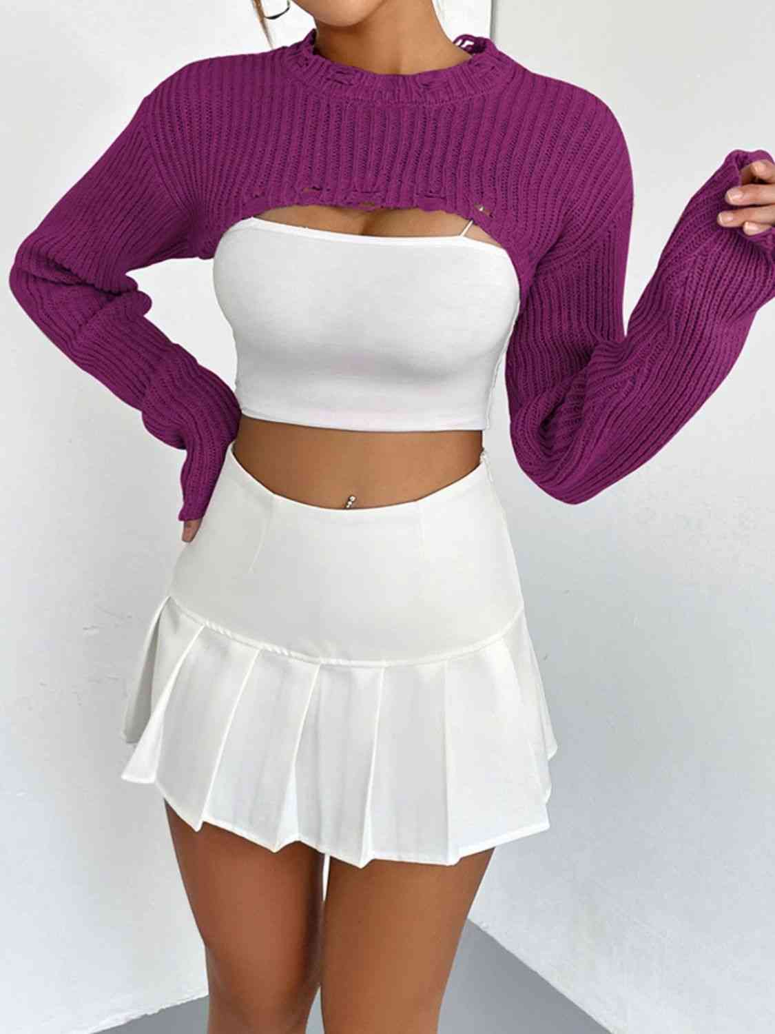 Chic Edgy Cropped Sweater with Distressed Detailing Fashion