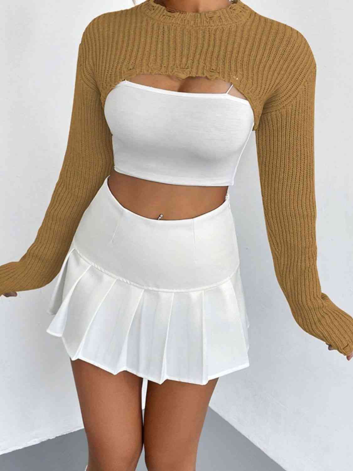 Chic Edgy Cropped Sweater with Distressed Detailing Fashion