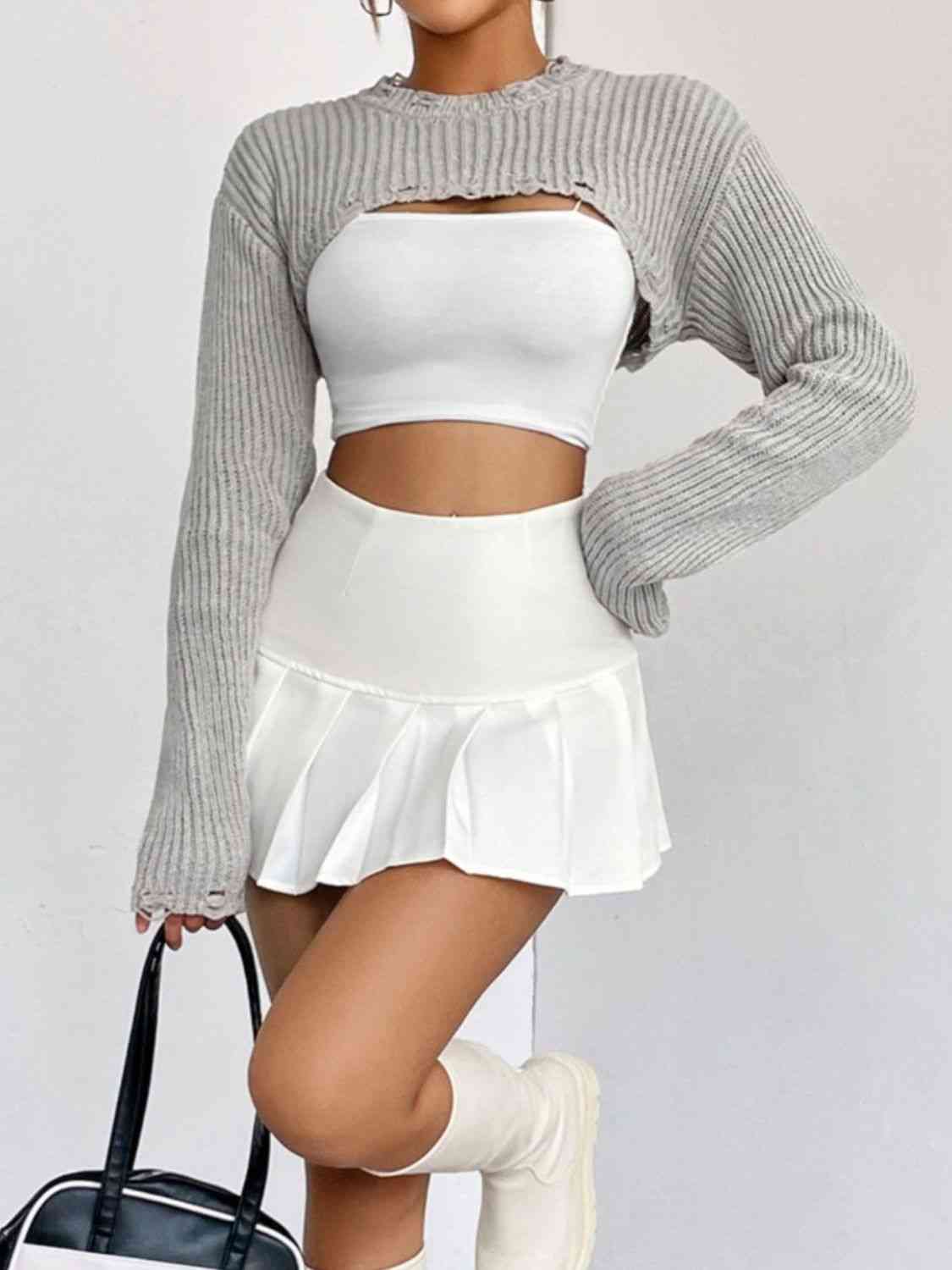 Chic Edgy Cropped Sweater with Distressed Detailing Fashion
