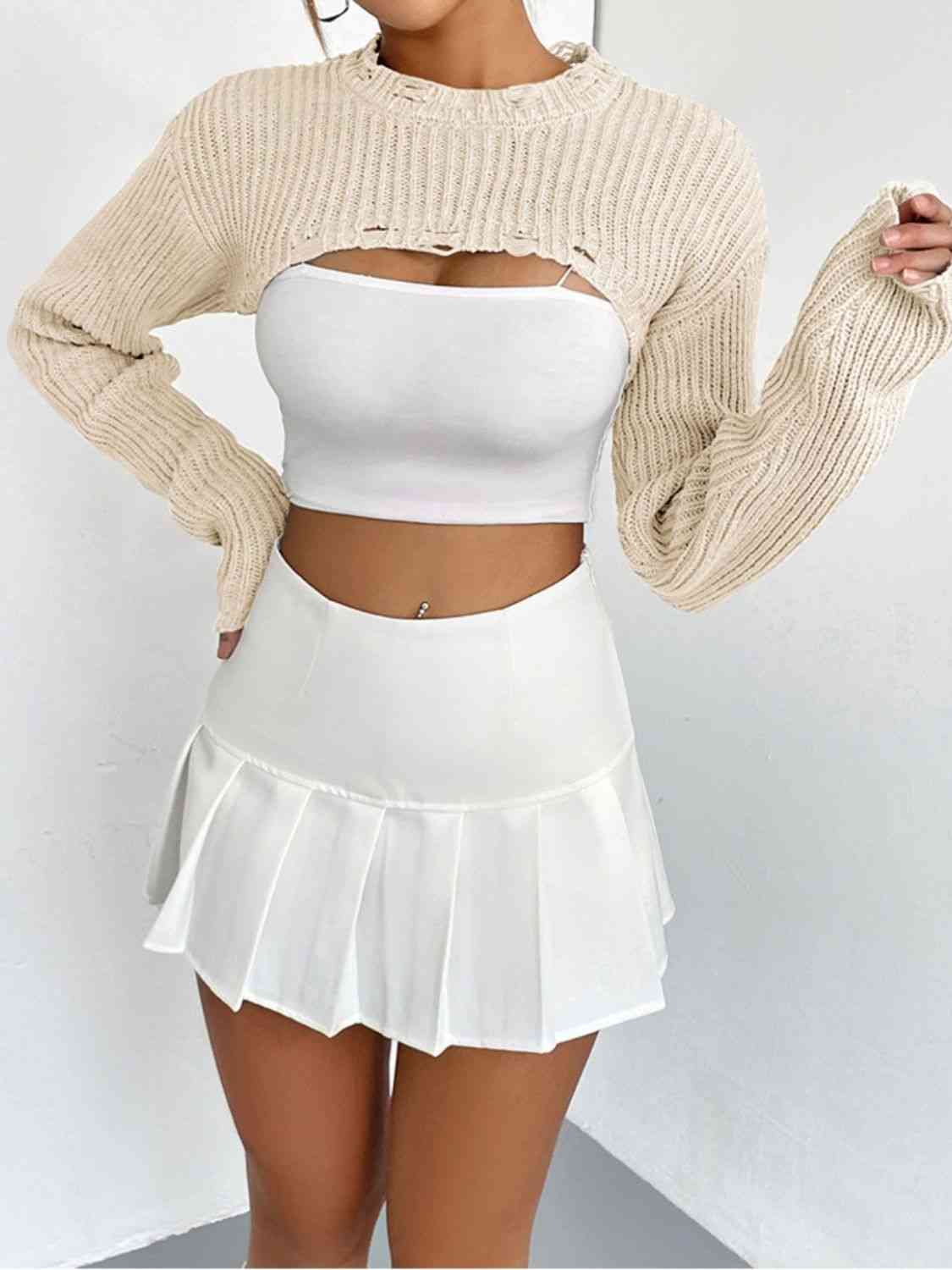 Chic Edgy Cropped Sweater with Distressed Detailing Fashion