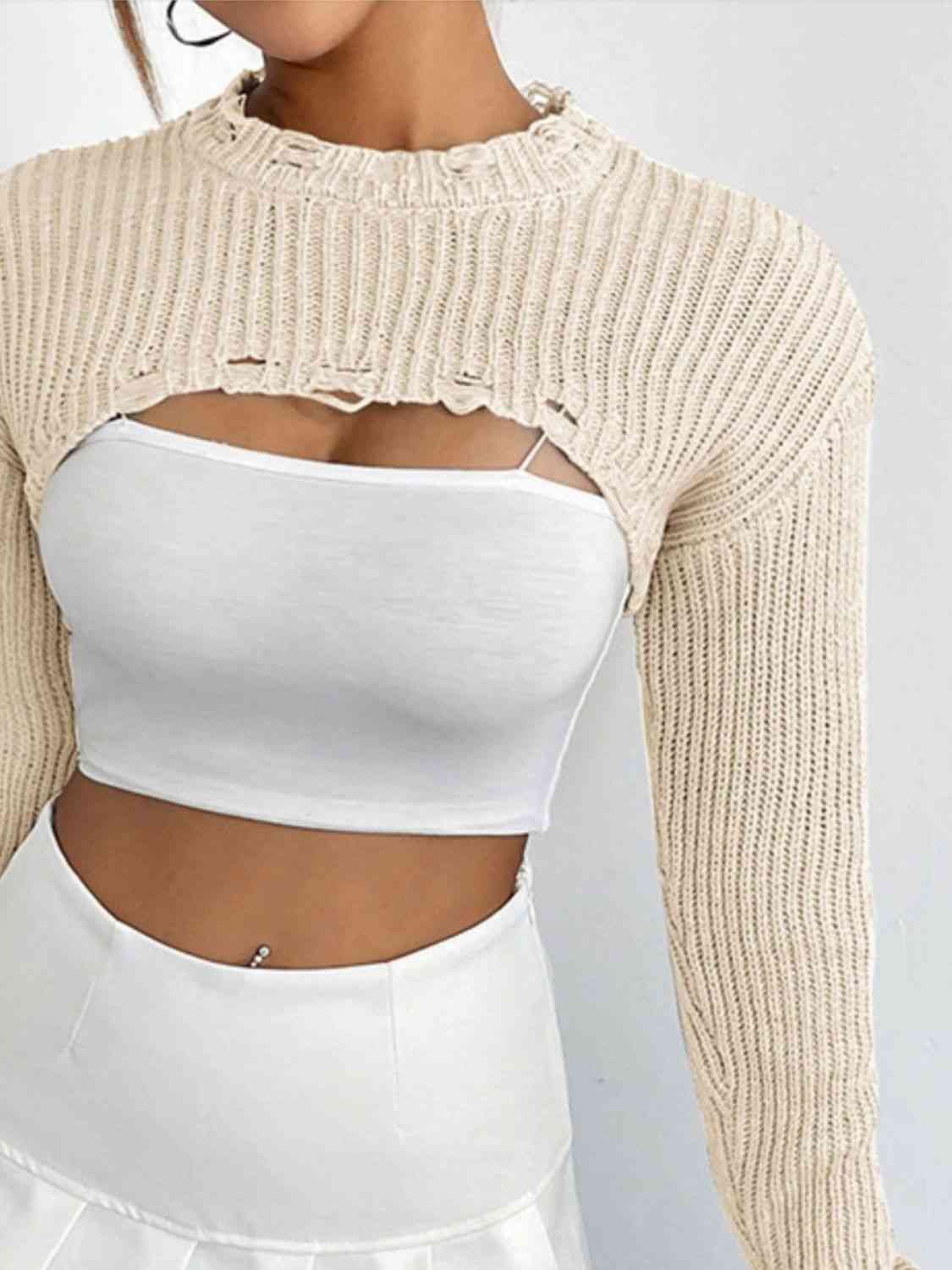 Chic Edgy Cropped Sweater with Distressed Detailing Fashion