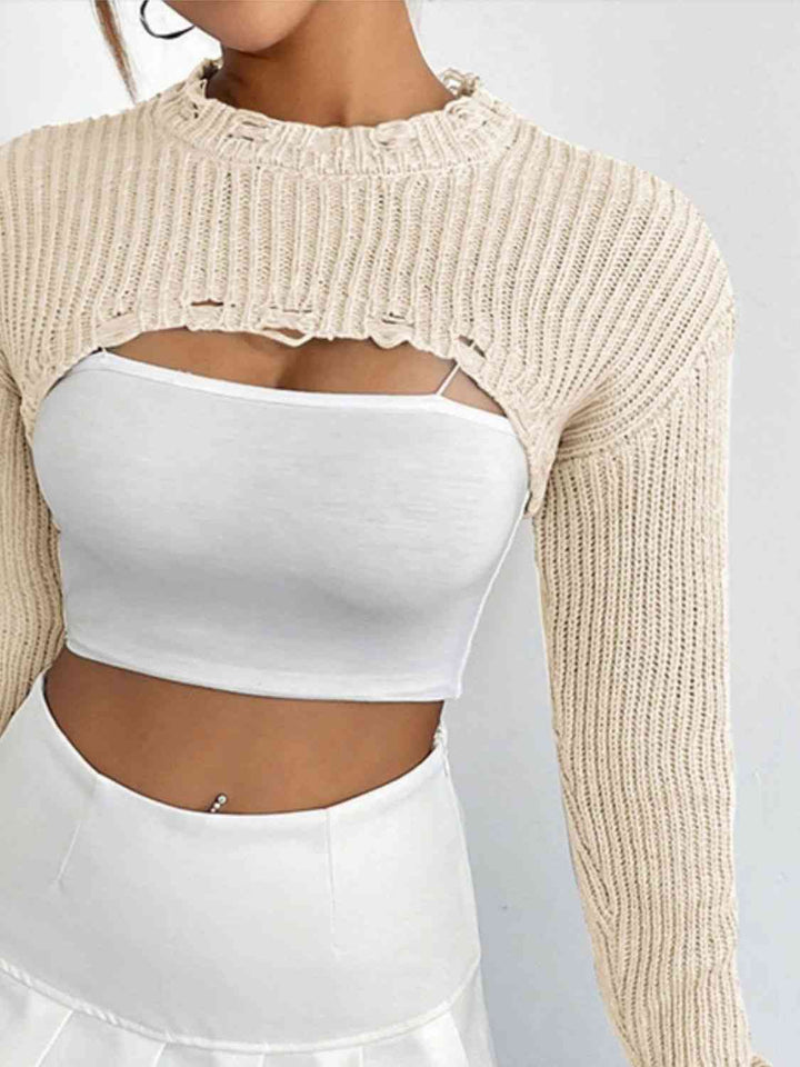 Chic Edgy Cropped Sweater with Distressed Detailing