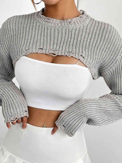 Chic Edgy Cropped Sweater with Distressed Detailing Fashion