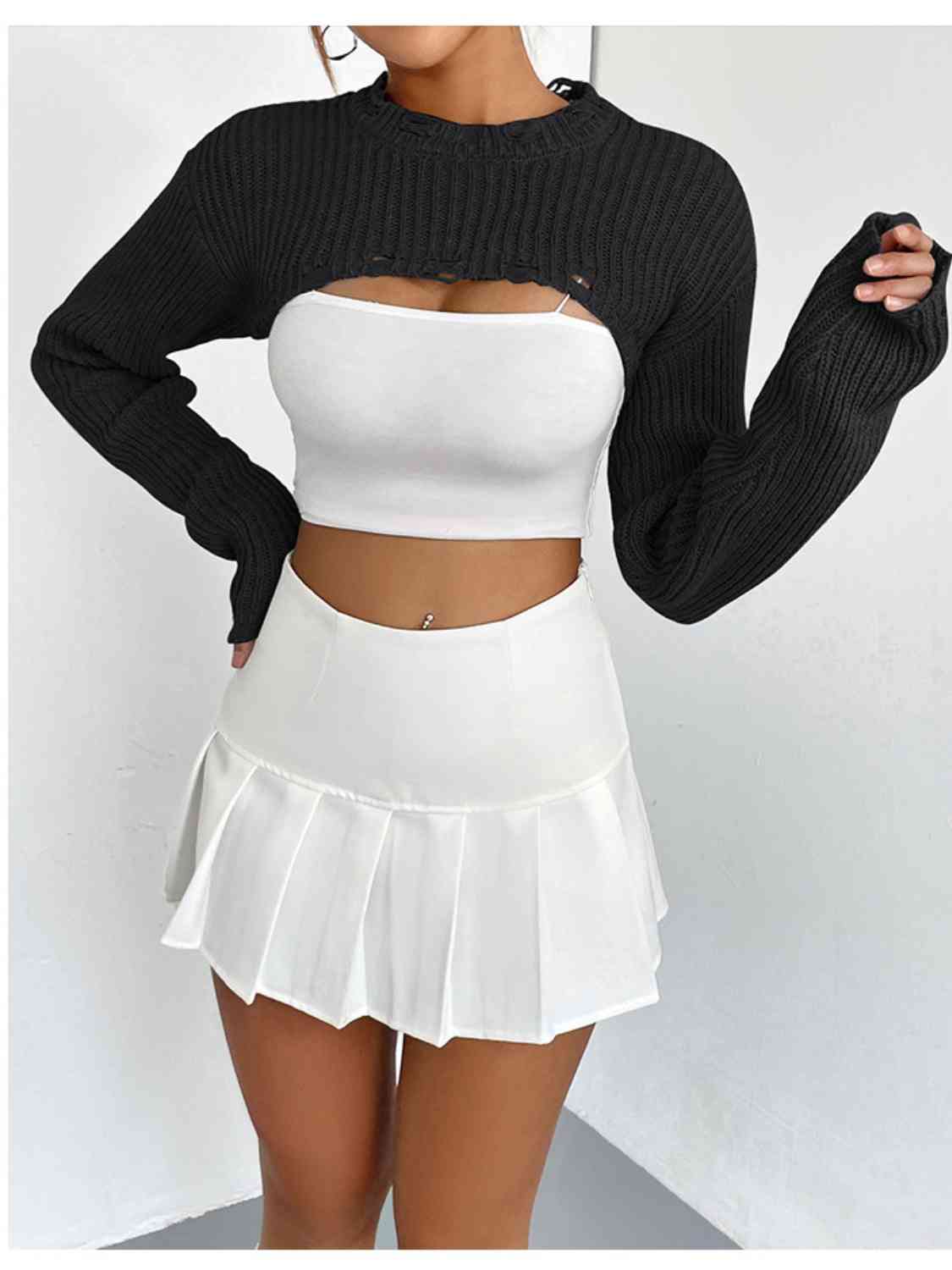 Chic Edgy Cropped Sweater with Distressed Detailing Fashion