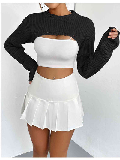 Chic Edgy Cropped Sweater with Distressed Detailing Fashion