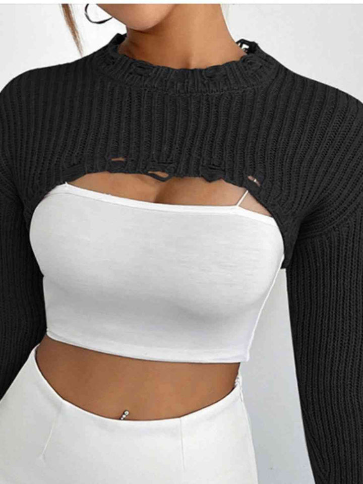 Chic Edgy Cropped Sweater with Distressed Detailing