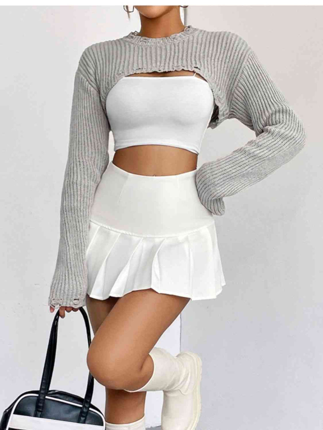 Chic Edgy Cropped Sweater with Distressed Detailing