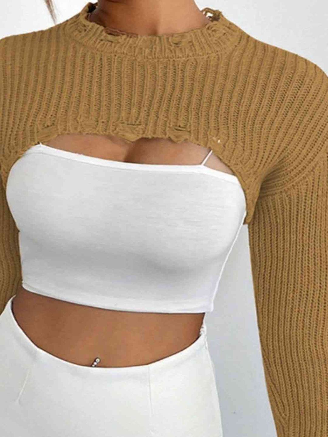 Chic Edgy Cropped Sweater with Distressed Detailing