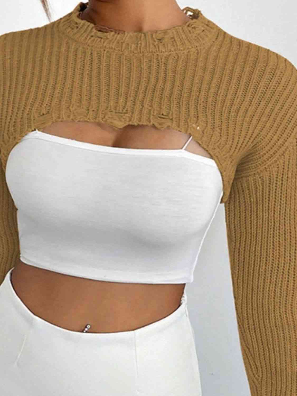 Chic Edgy Cropped Sweater with Distressed Detailing Fashion