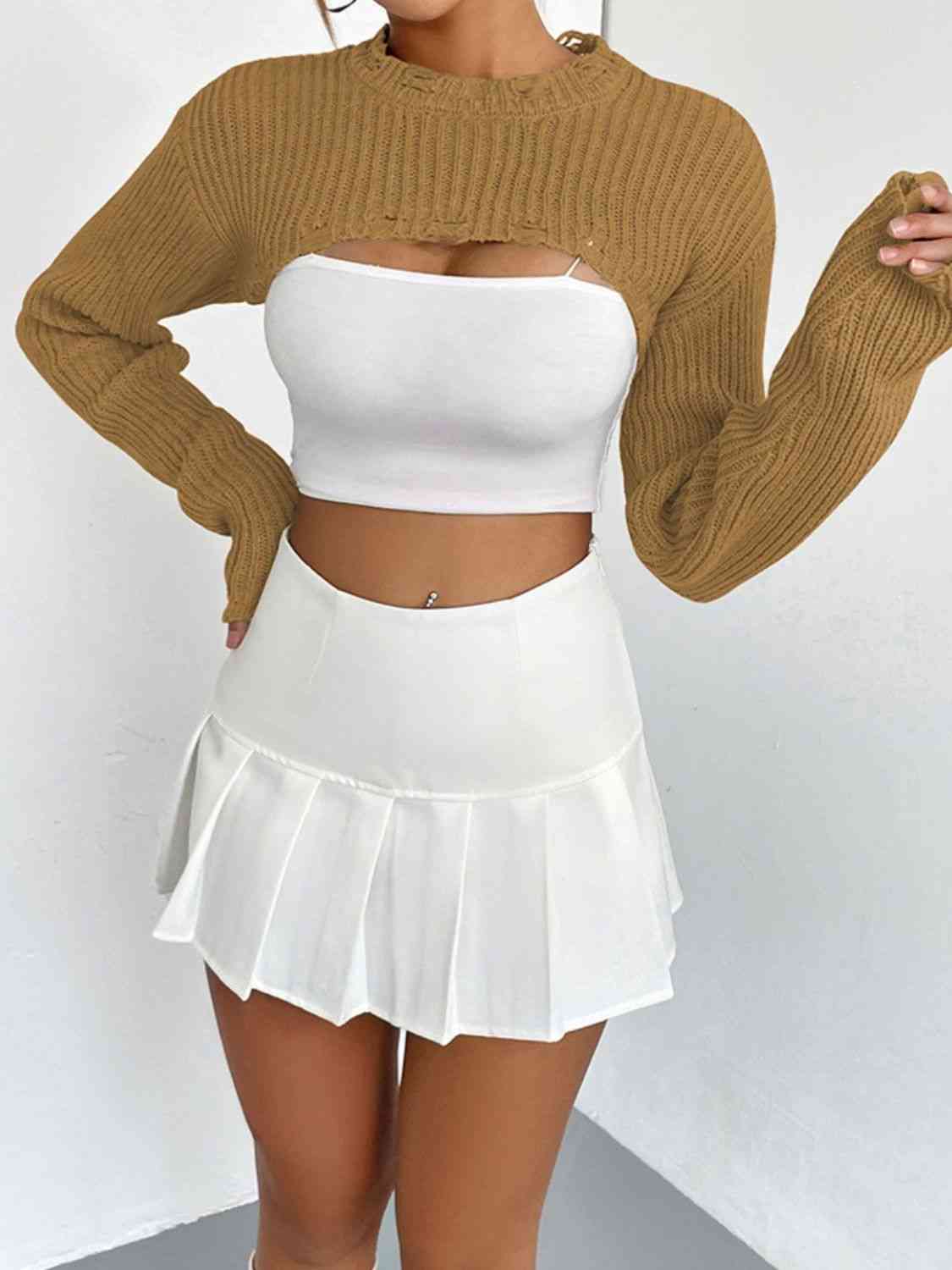 Chic Edgy Cropped Sweater with Distressed Detailing Fashion