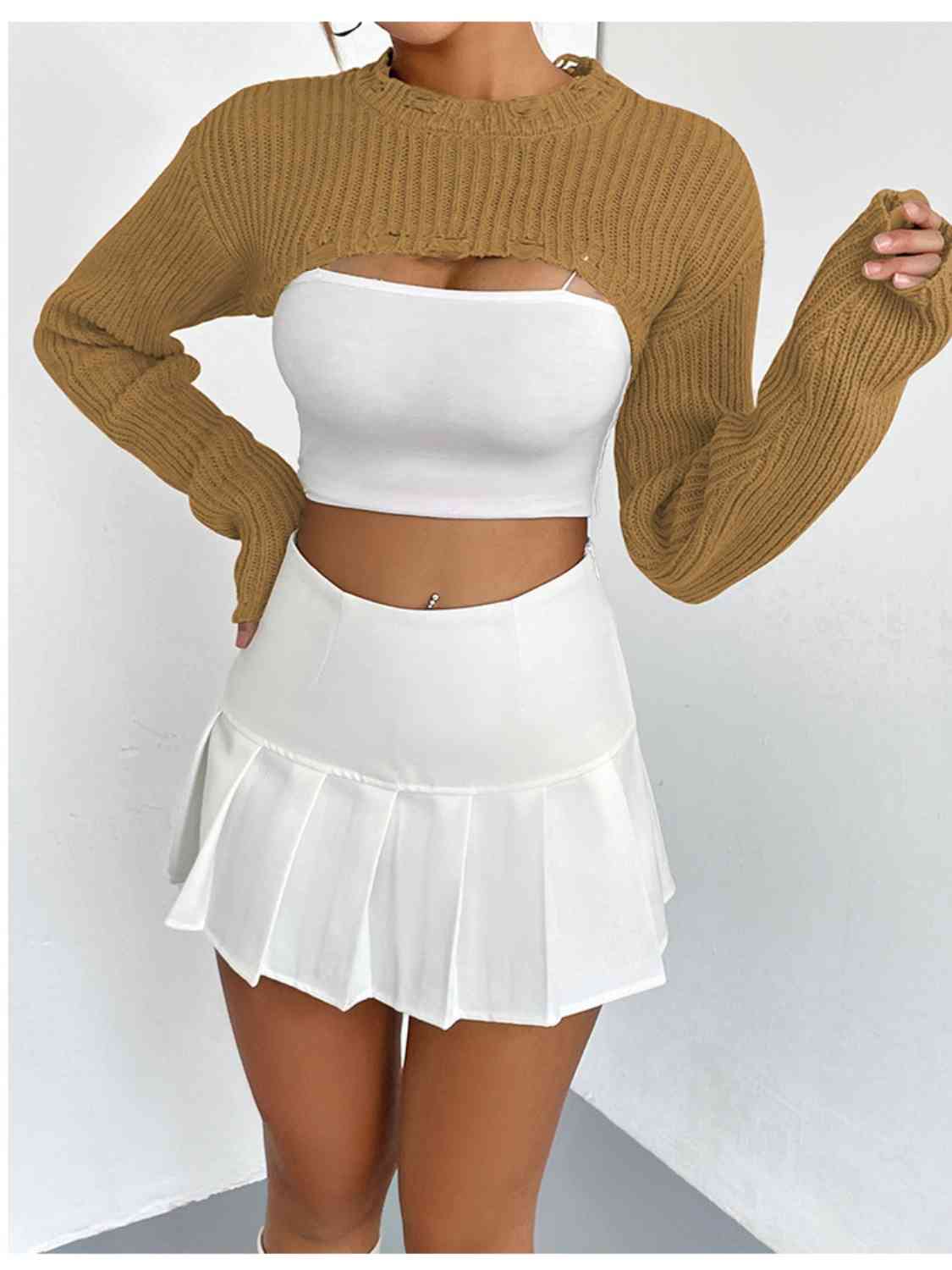 Chic Edgy Cropped Sweater with Distressed Detailing Fashion