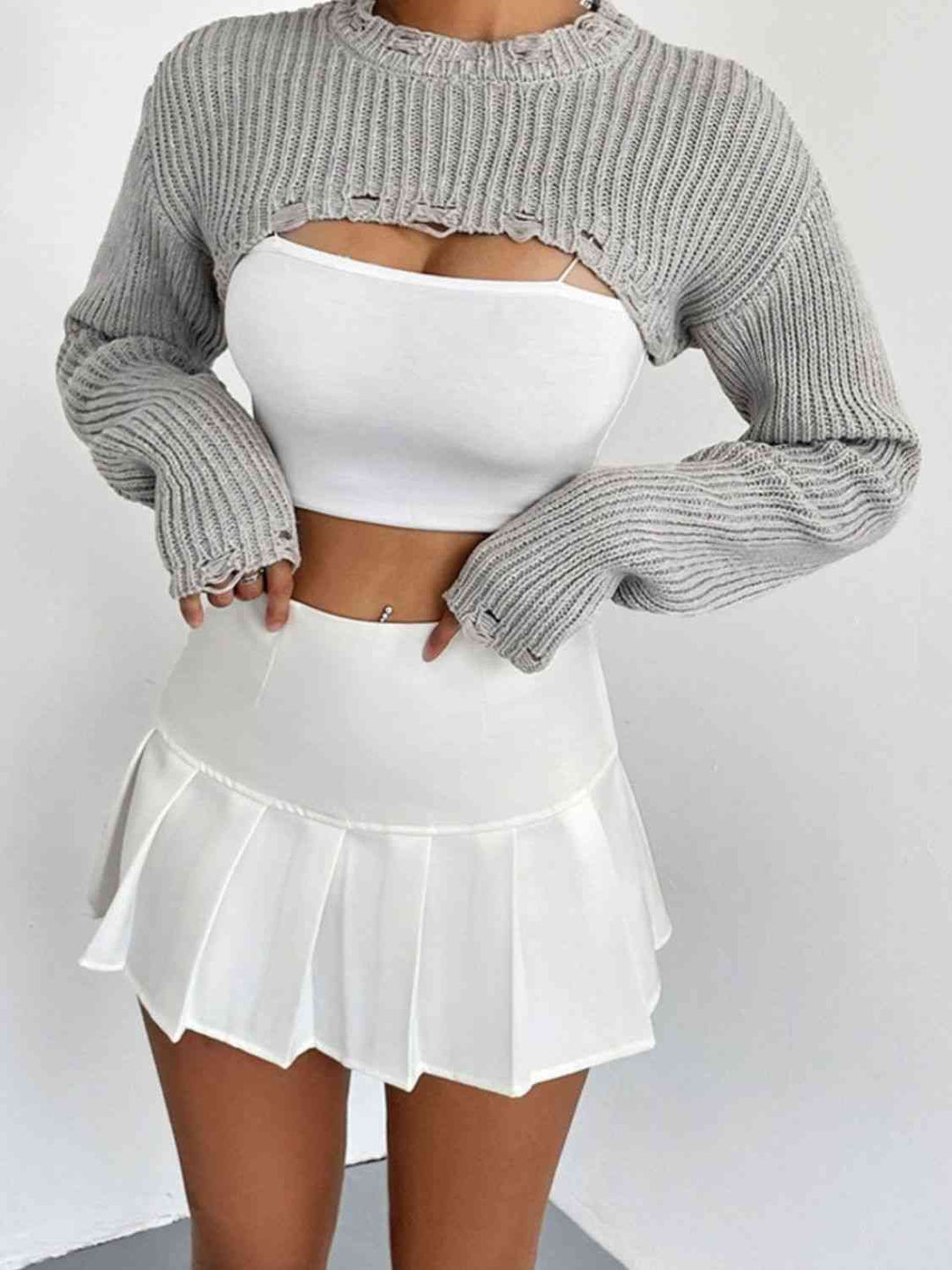 Chic Edgy Cropped Sweater with Distressed Detailing