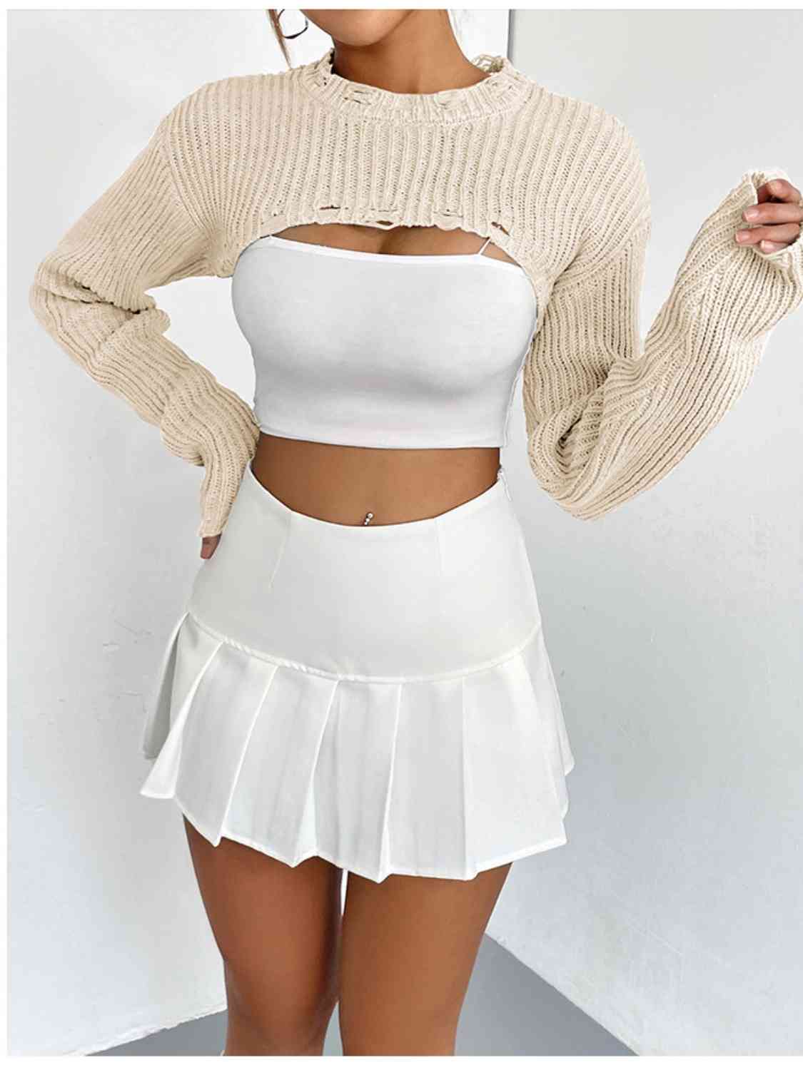 Chic Edgy Cropped Sweater with Distressed Detailing Fashion