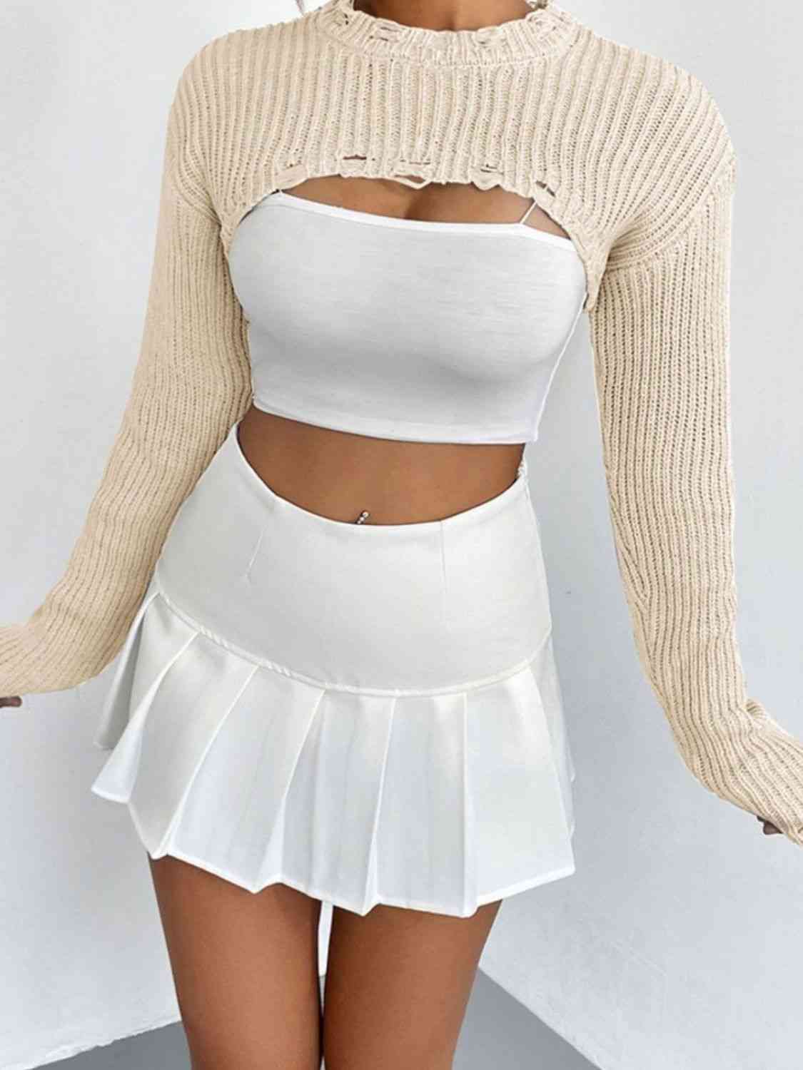 Chic Edgy Cropped Sweater with Distressed Detailing Fashion