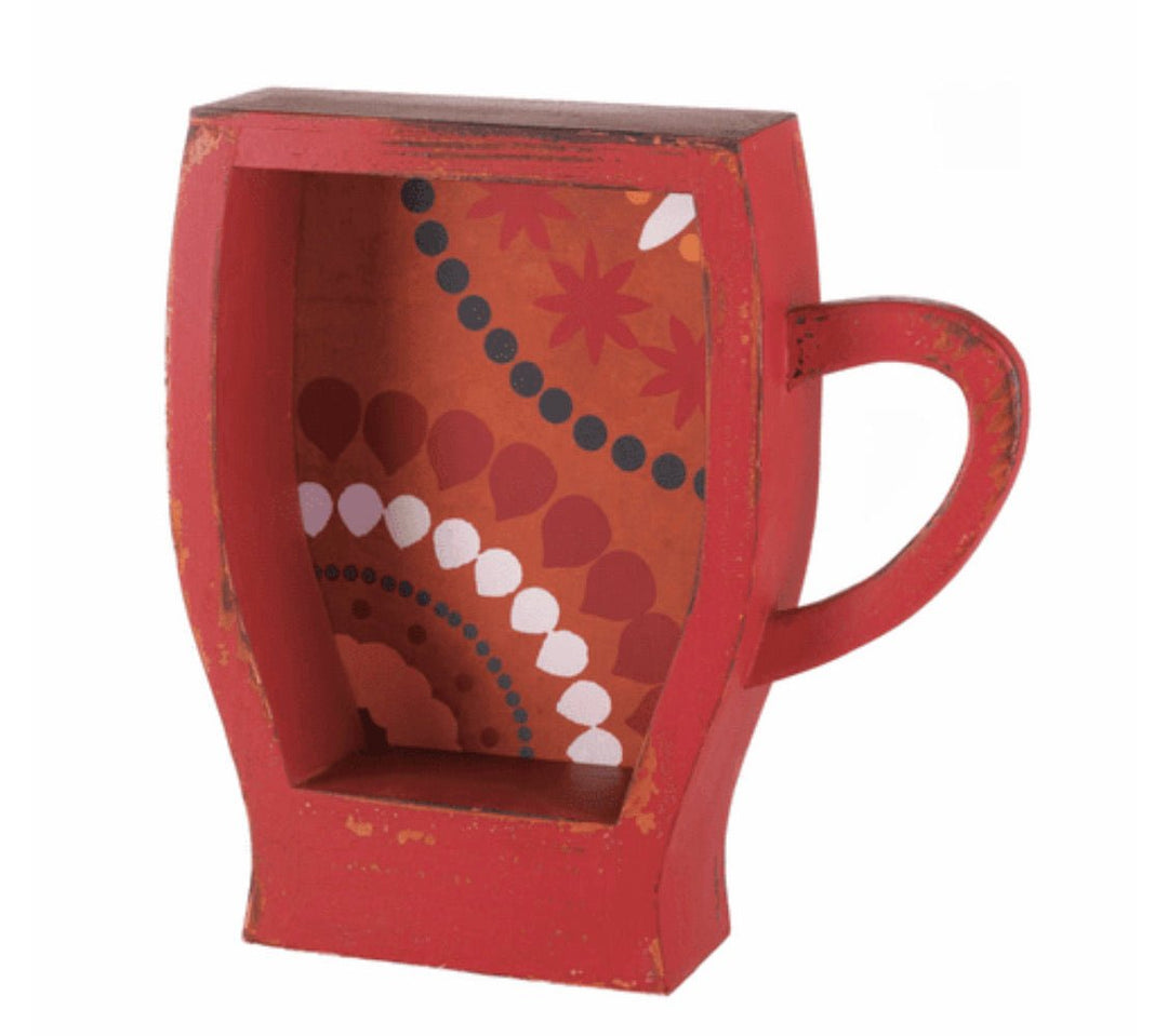 Distressed Red Coffee Cup Shelf