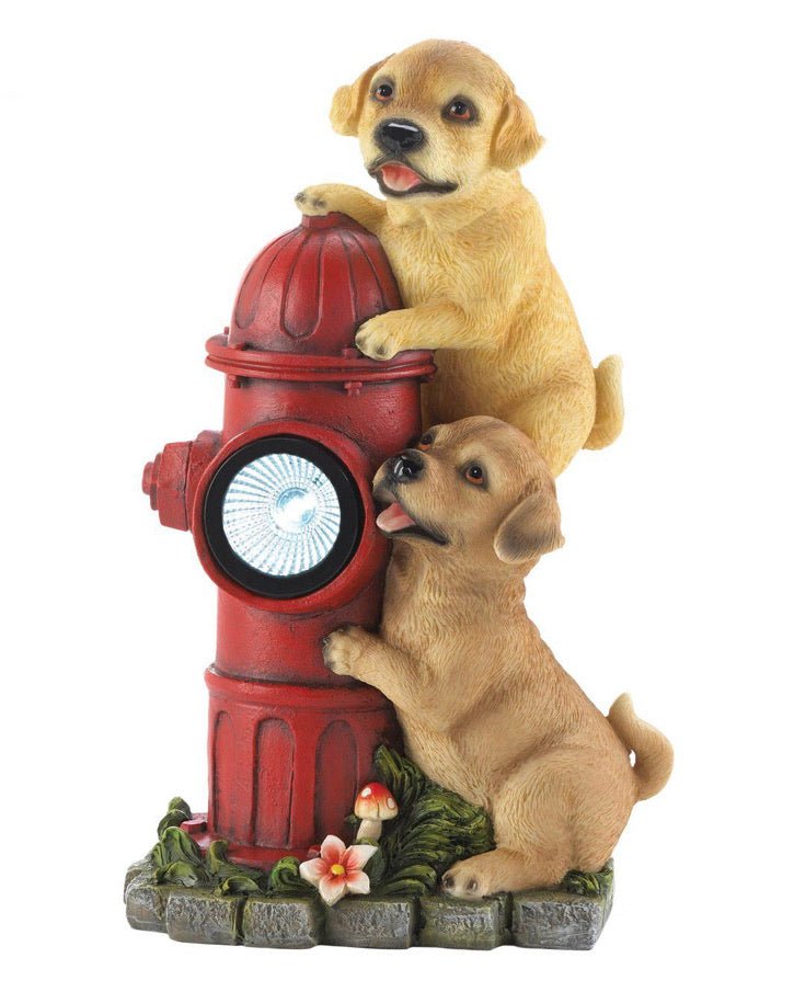 Dogs Fire Hydrant Solar Statue
