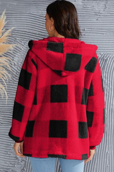 Chic Plaid Long Sleeve Hooded Coat for Stylish Comfort