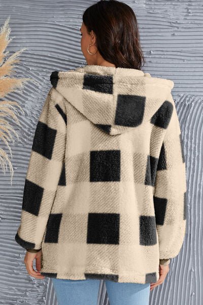 Chic Plaid Long Sleeve Hooded Coat