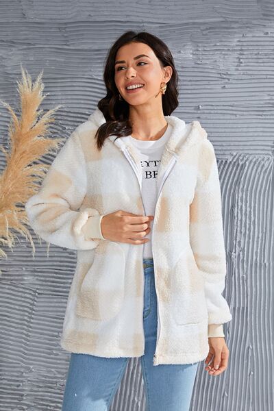 Chic Plaid Long Sleeve Hooded Coat for Stylish Comfort