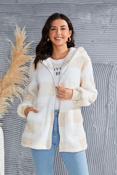 Chic Plaid Long Sleeve Hooded Coat for Stylish Comfort