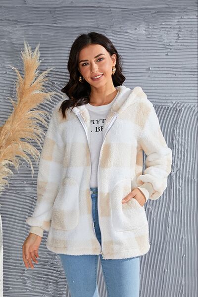 Chic Plaid Long Sleeve Hooded Coat for Stylish Comfort