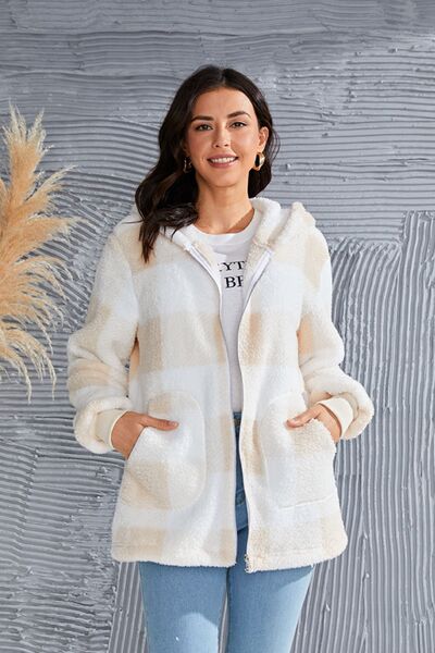 Chic Plaid Long Sleeve Hooded Coat for Stylish Comfort