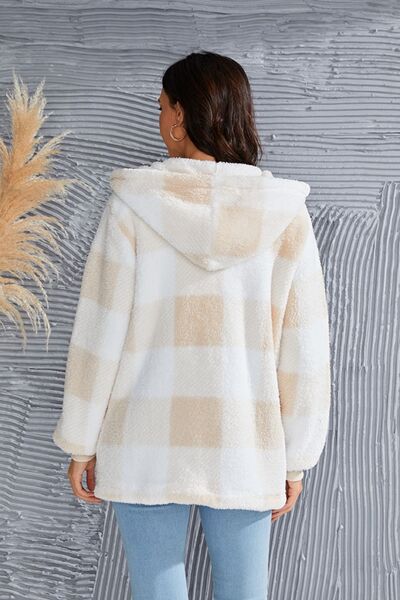 Chic Plaid Long Sleeve Hooded Coat