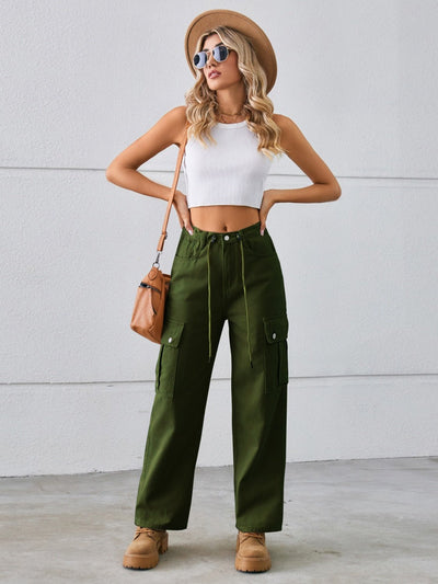 Versatile Adjustable Drawstring Straight Leg Cargo Jeans for All