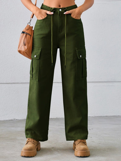 Versatile Adjustable Drawstring Straight Leg Cargo Jeans for All