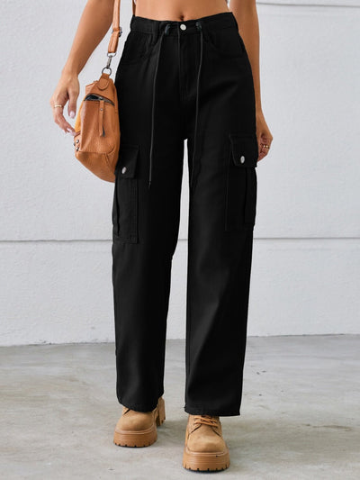 Versatile Adjustable Drawstring Straight Leg Cargo Jeans for All