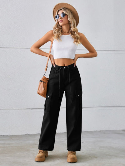 Versatile Adjustable Drawstring Straight Leg Cargo Jeans for All