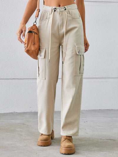 Versatile Adjustable Drawstring Straight Leg Cargo Jeans for All