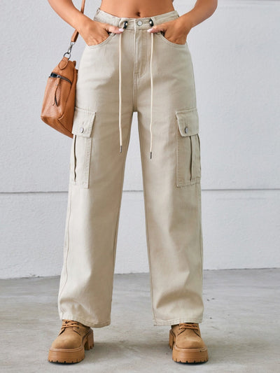 Versatile Adjustable Drawstring Straight Leg Cargo Jeans for All