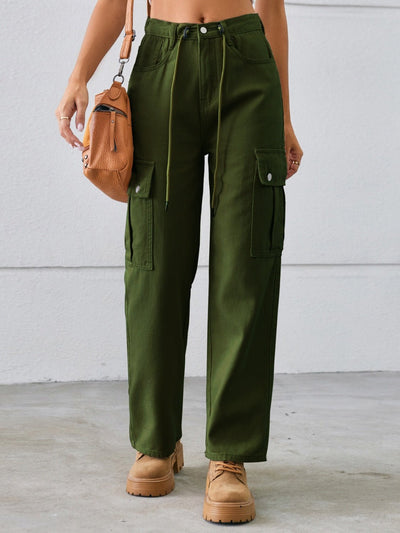 Versatile Adjustable Drawstring Straight Leg Cargo Jeans for All