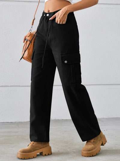 Versatile Adjustable Drawstring Straight Leg Cargo Jeans for All