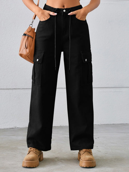 Versatile Adjustable Drawstring Straight Leg Cargo Jeans for All