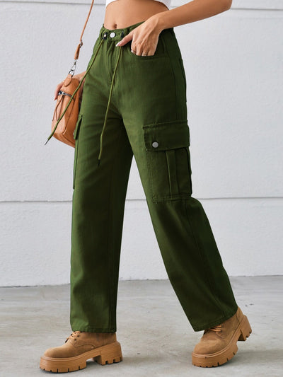 Versatile Adjustable Drawstring Straight Leg Cargo Jeans for All