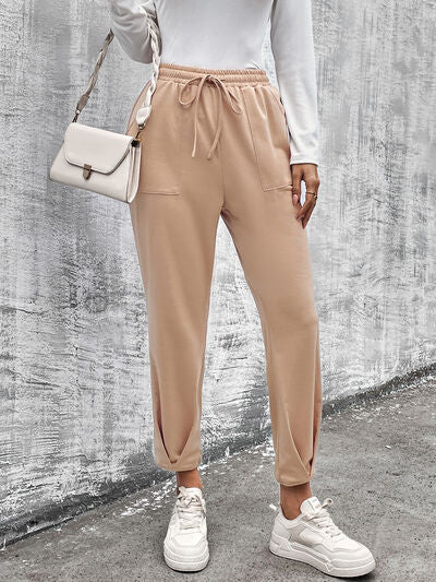 Versatile Straight Leg Trousers with Adjustable Drawstring and Pockets