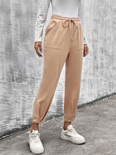 Versatile Straight Leg Trousers with Adjustable Drawstring and Pockets