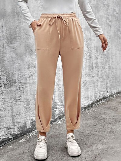 Versatile Straight Leg Trousers with Adjustable Drawstring and Pockets