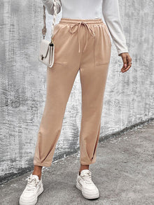 Versatile Straight Leg Trousers with Adjustable Drawstring and Pockets