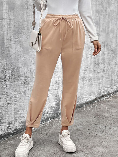 Versatile Straight Leg Trousers with Adjustable Drawstring and Pockets