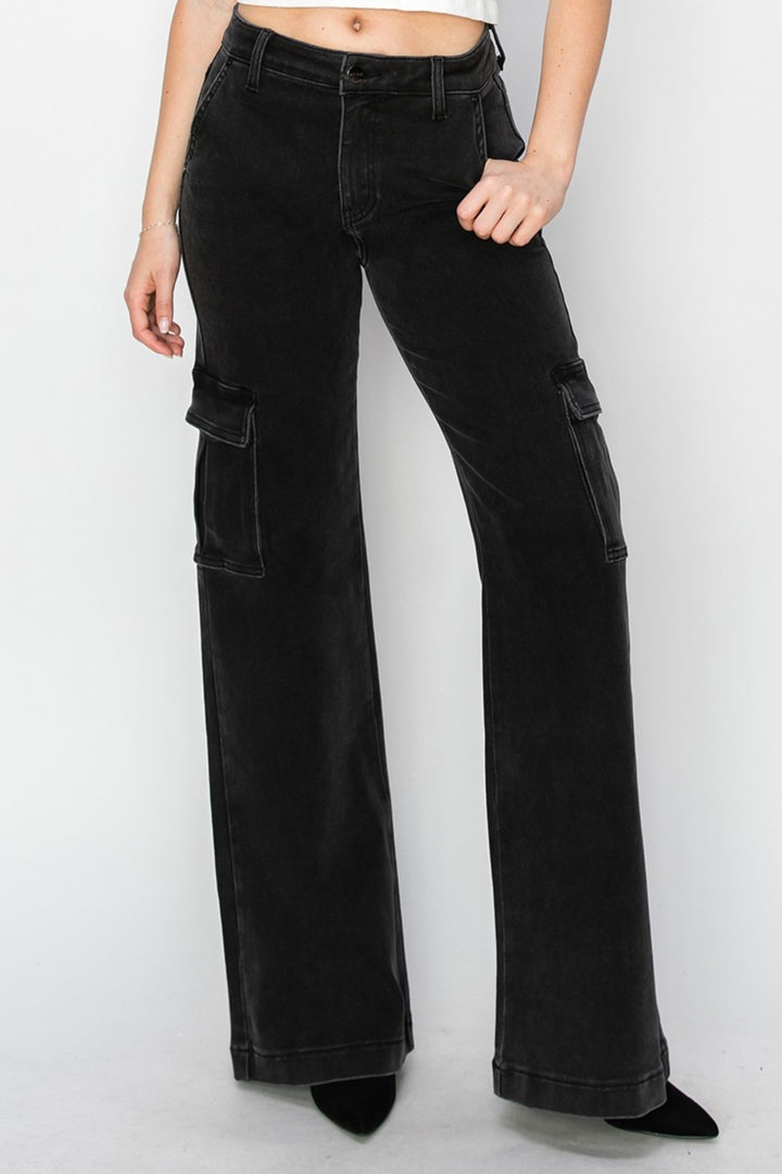 High-Rise Wide Leg Cargo Jeans for Full Sizes