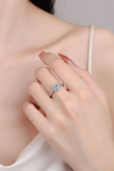 1 Carat Moissanite 925 Sterling Silver Halo Ring Beauty