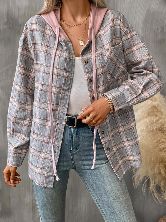 Plaid Long Sleeve Hooded Jacket for Stylish Comfort