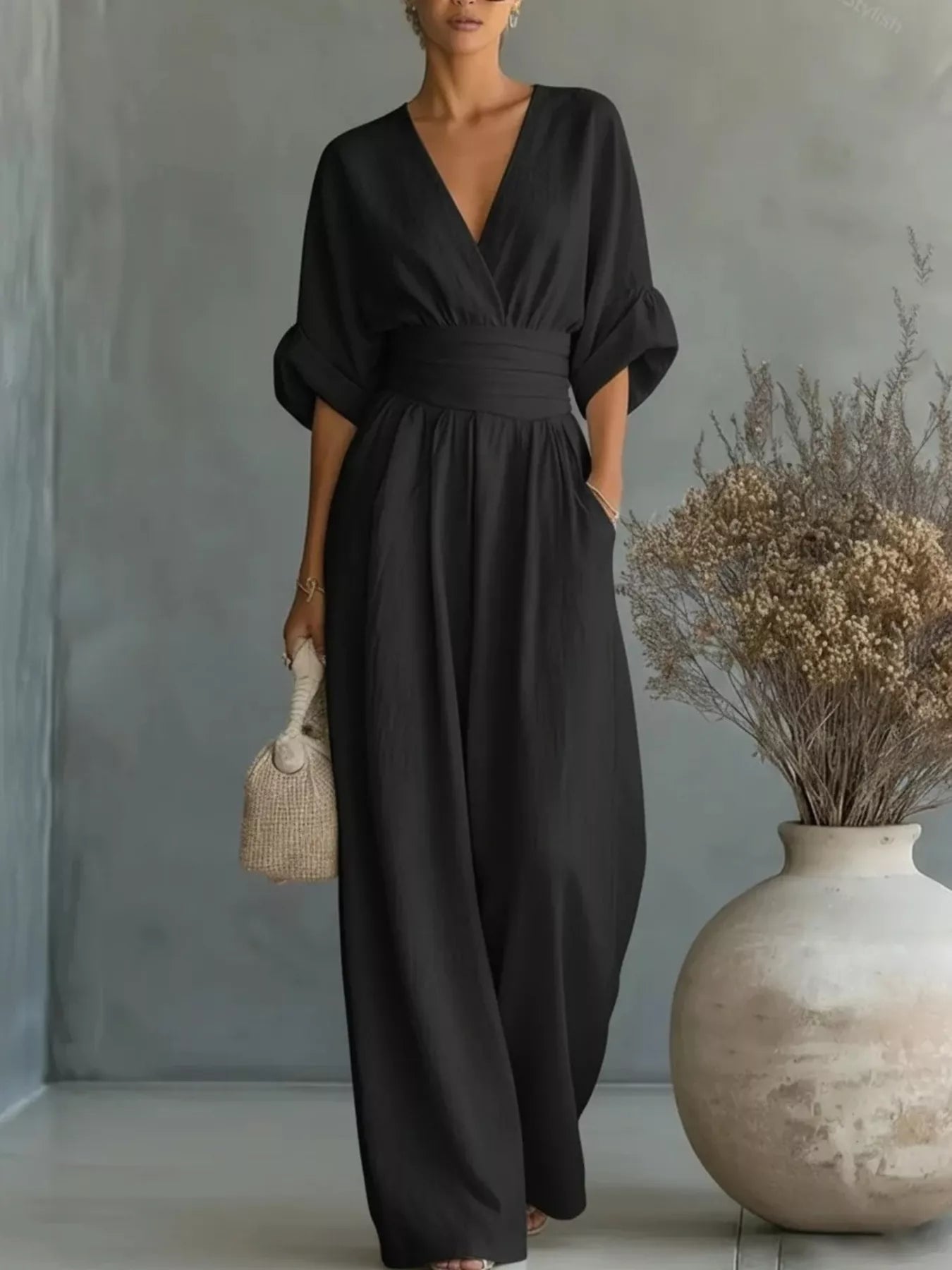 Full Size Half Sleeve Wide Leg Jumpsuit Plus Size