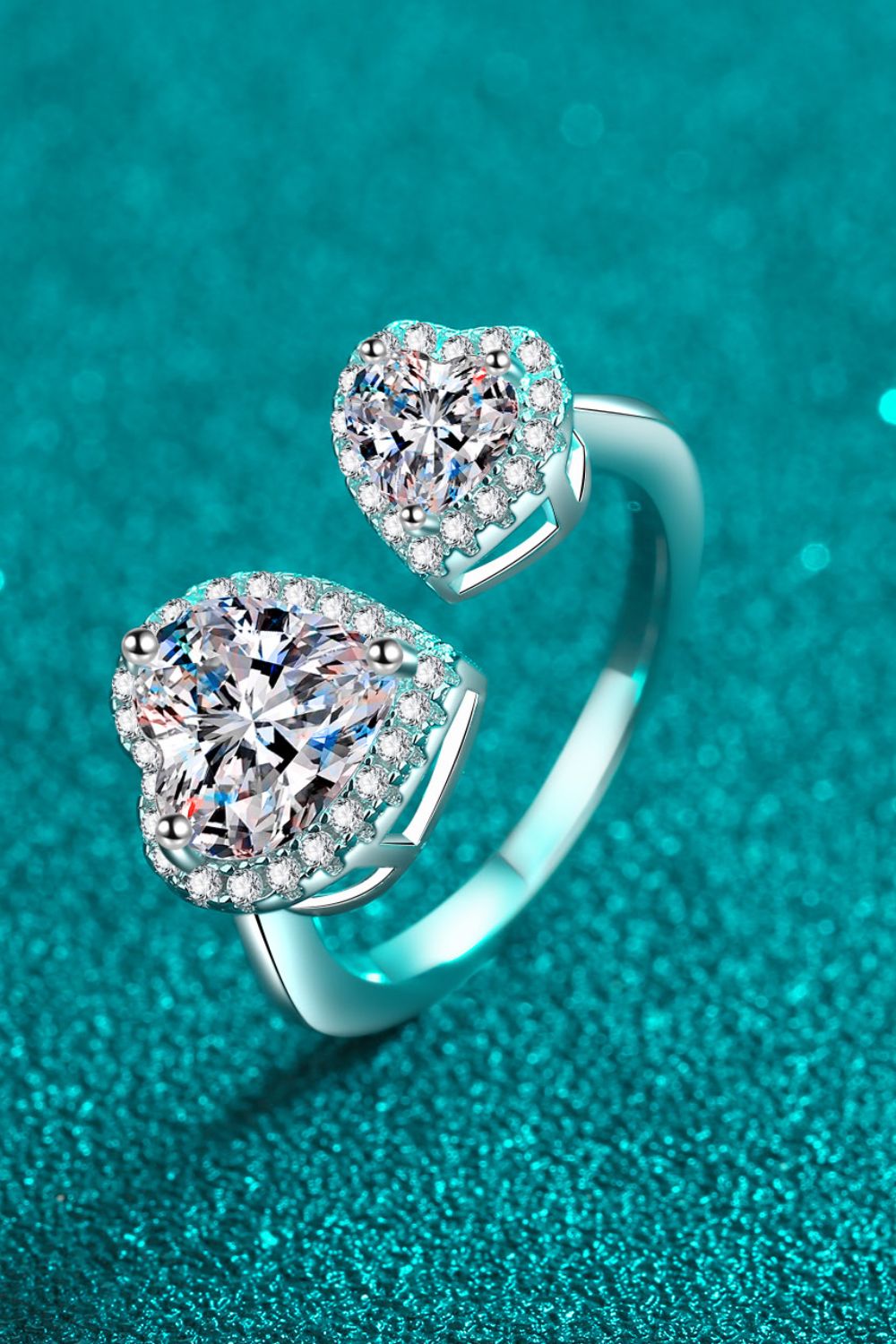 Heart-Shape Moissanite Open Ring in Sterling Silver Design