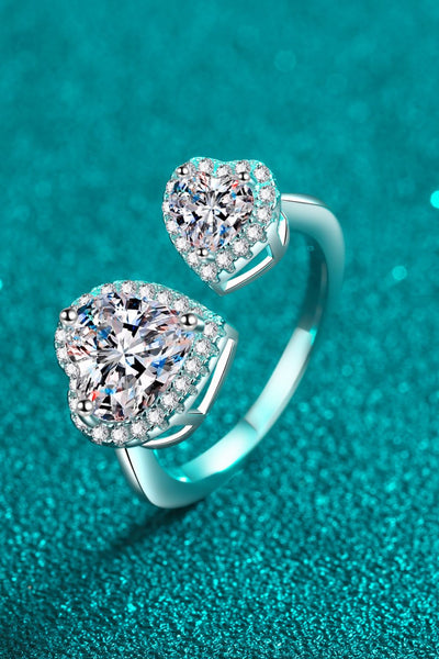 Heart-Shape Moissanite Open Ring in Sterling Silver Design